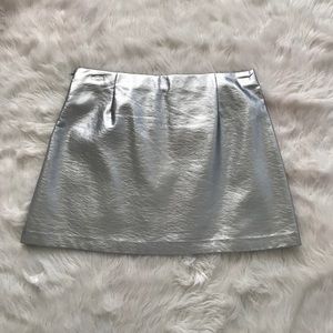 Silver Faux Leather Metallic Mini Skirt